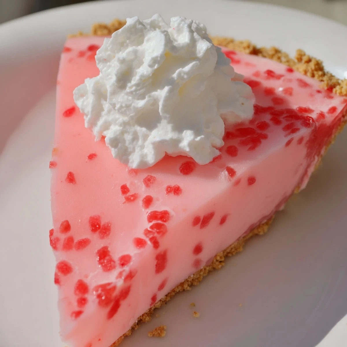 Creamy pink watermelon pie in graham cracker crust garnished with watermelon balls for summer dessert