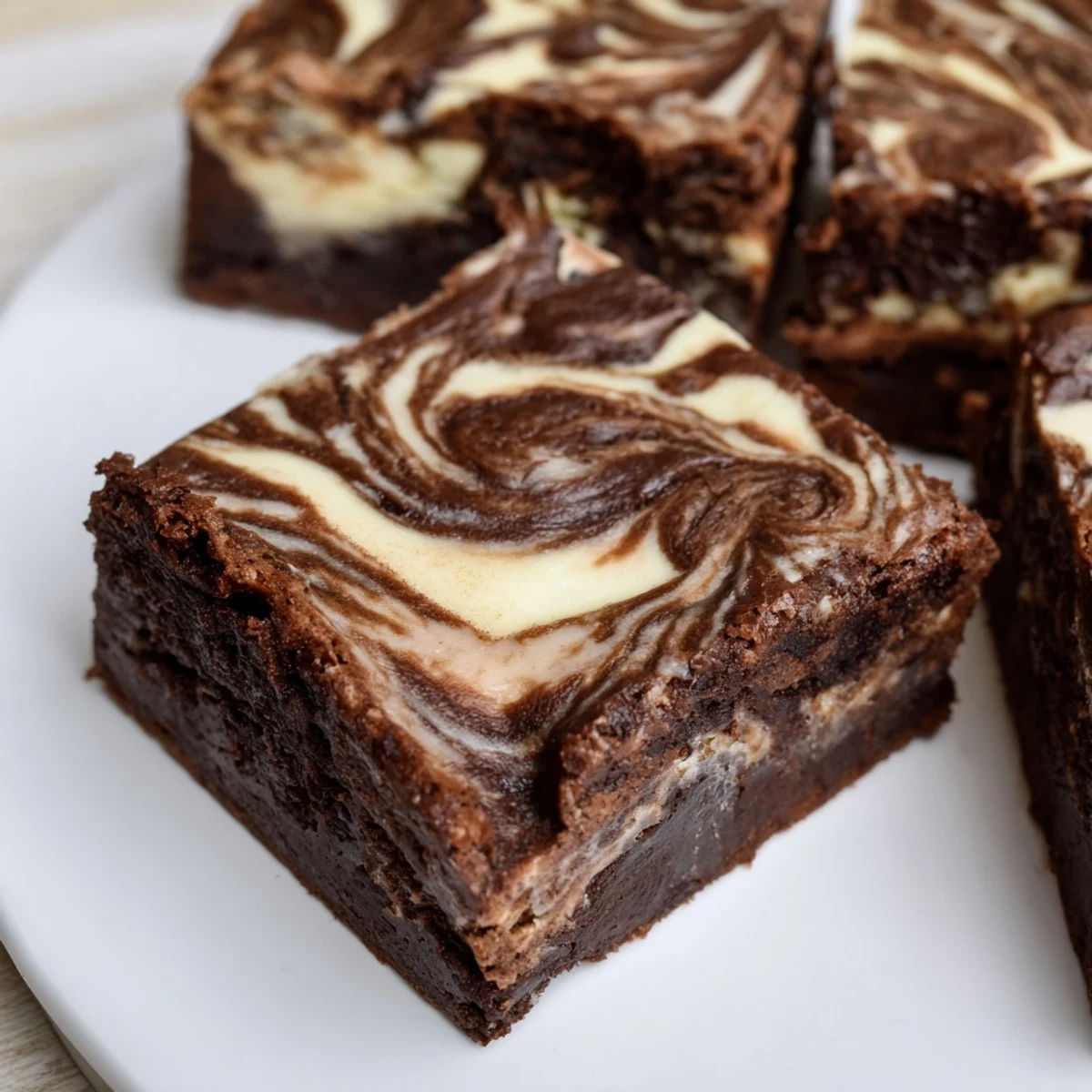 Fudgy sourdough brownie bars topped with tangy cheesecake swirl and glossy chocolate finish