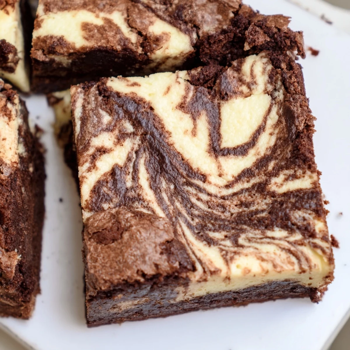 Golden sourdough cheesecake brownie bars sliced square showing marble cream cheese and chocolate layers