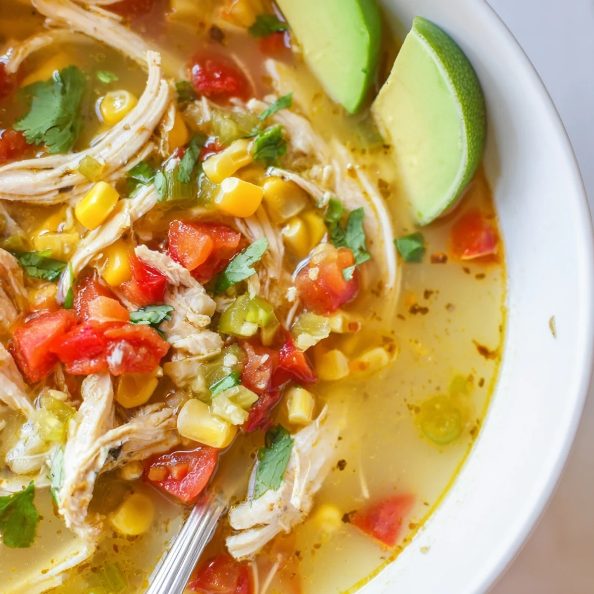 Homestyle Bold Zesty Chicken Lime Soup Recipe served with lime wedges and tortilla