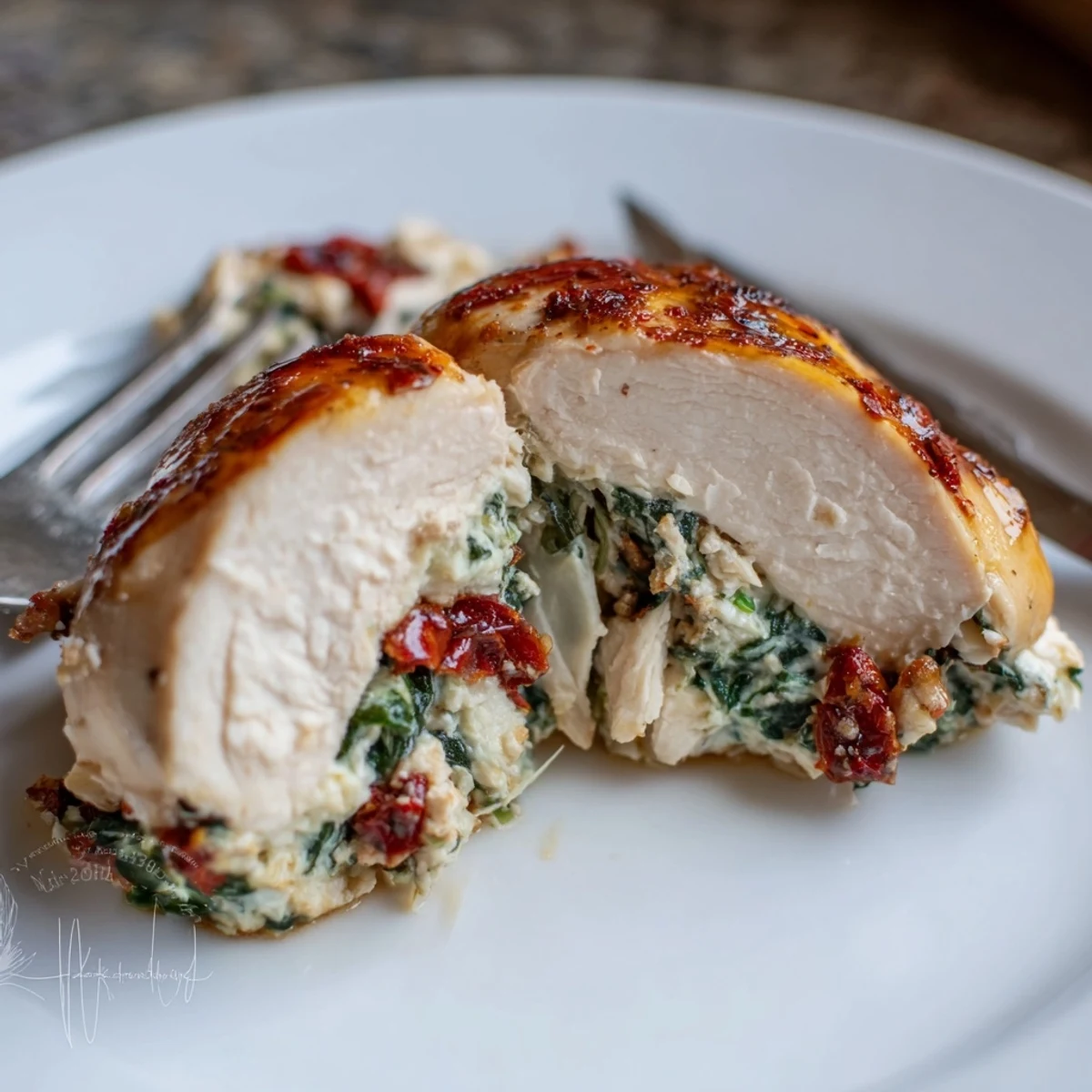 Cheesy Spinach Stuffed Chicken Sun Dried Tomato Flavor seared golden and oozing melted mozzarella