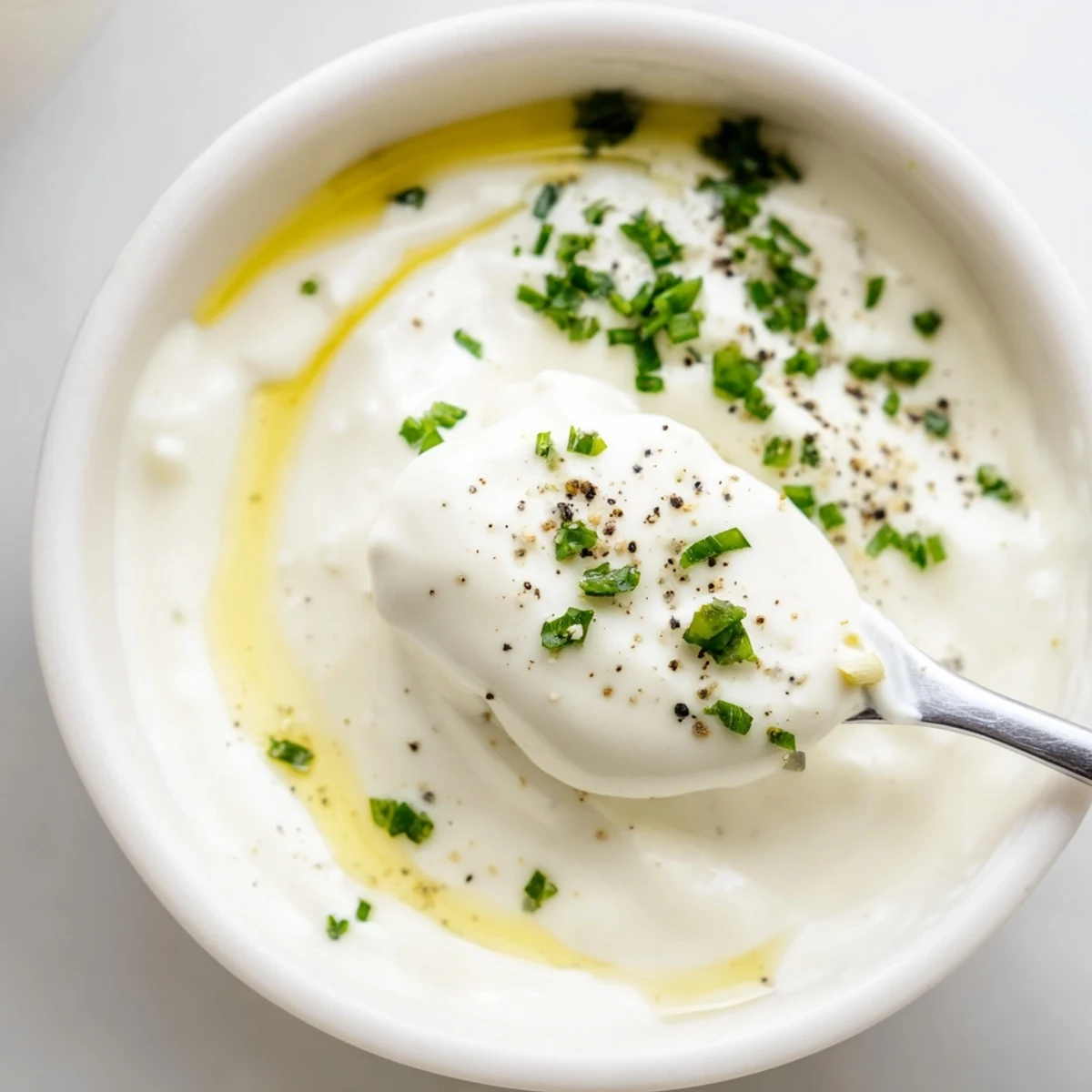 Creamy Tangy Sauce in a bowl, silky texture, bright lemony aroma
