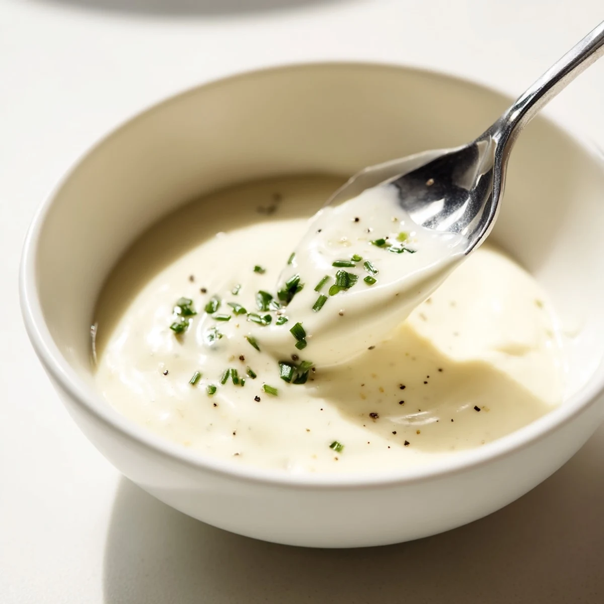 Drizzle-ready Creamy Tangy Sauce beside roasted vegetables and grilled salmon