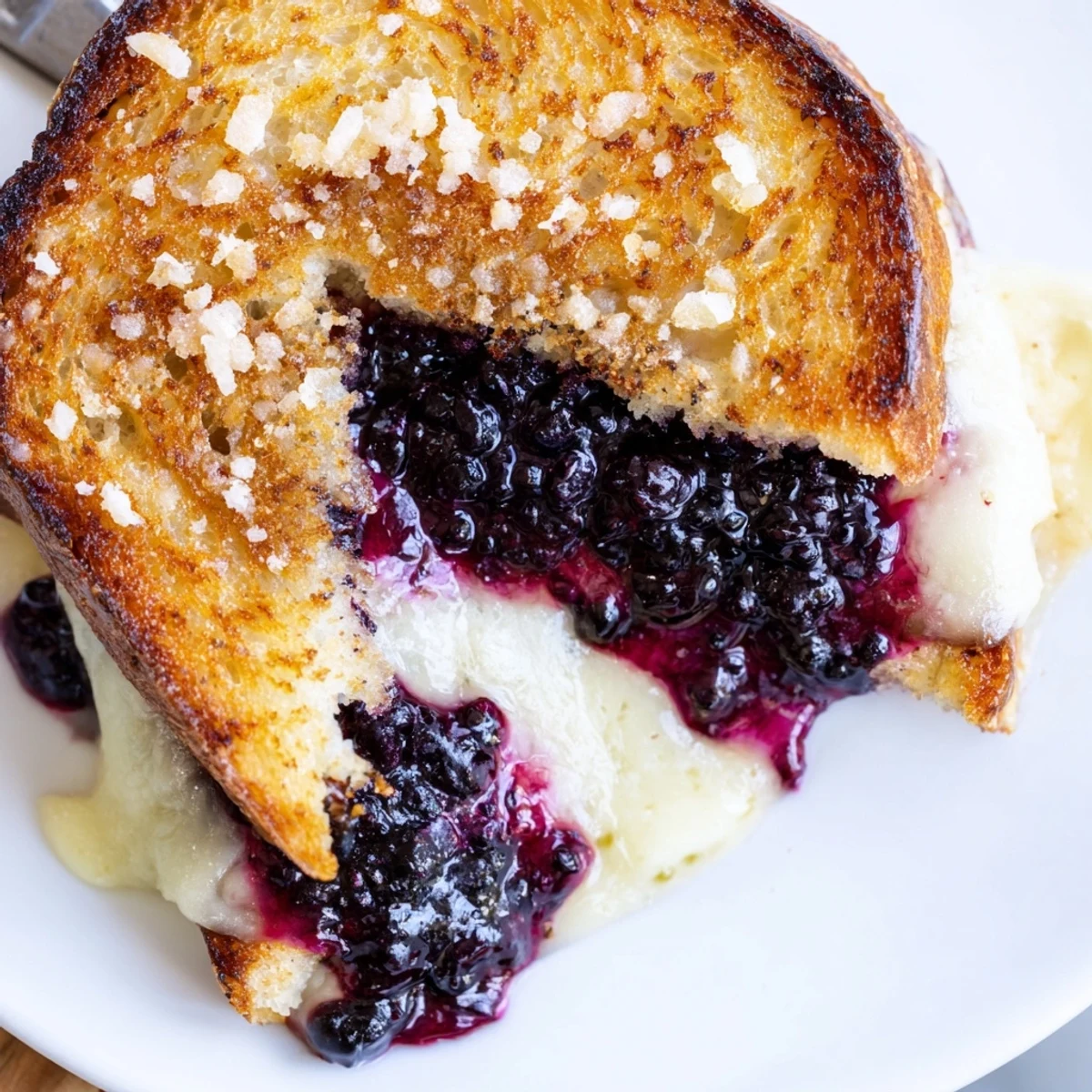 Crispy Blueberry Grilled Cheese with golden crust and warm melted cheddar