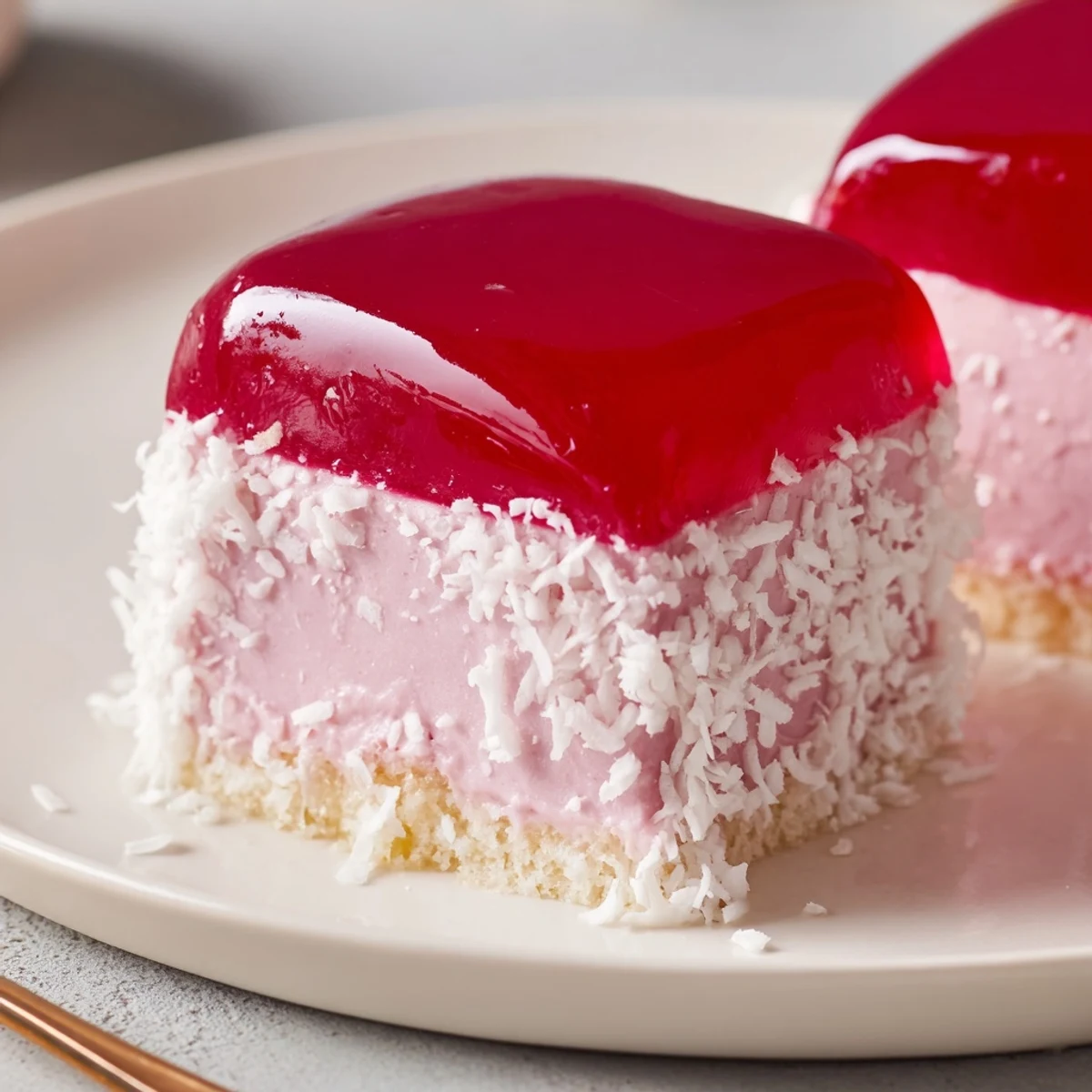 Two Old Fashioned Pink Jelly Cakes cut open, soft sponge and whipped cream.