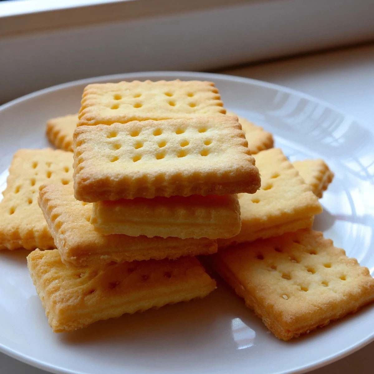 Crispy petit beurre biscuits dusted with flour fresh from the oven