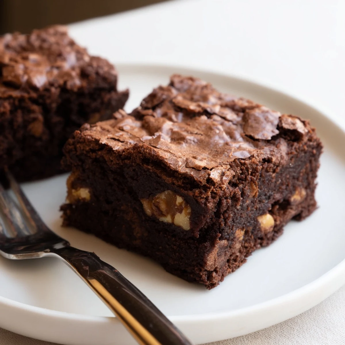 Rich chocolate brownies dusted with cocoa powder, served warm alongside a generous scoop of vanilla bean ice cream.