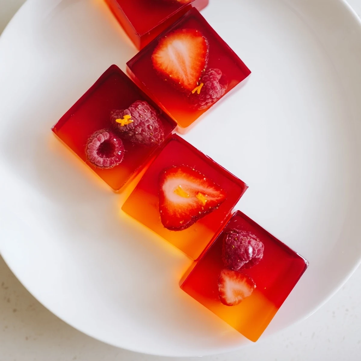 Colorful homemade collagen fruit jellies arranged on a clean white serving board