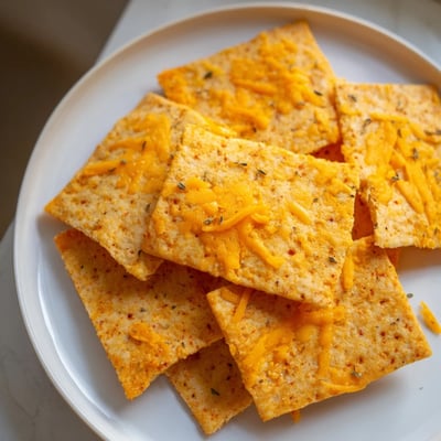 Crunchy taco crackers arranged in a bowl beside fresh salsa and guacamole