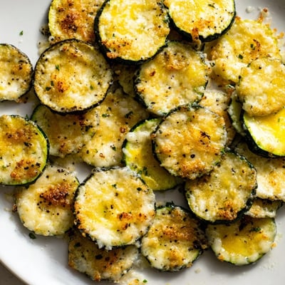 Tender zucchini rounds glistening with olive oil topped with melted Parmesan cheese